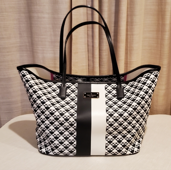 B & W Spades Tote Bag Margareta Penn Style PVC & Leather Excellent Condition - Picture 6 of 15